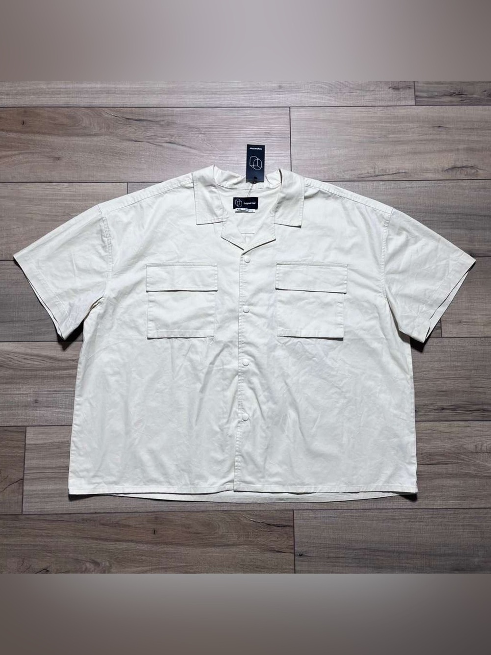 Original Use Mens Utility Shirt Short Sleeve Snap Button Shirt Size XXL Cream